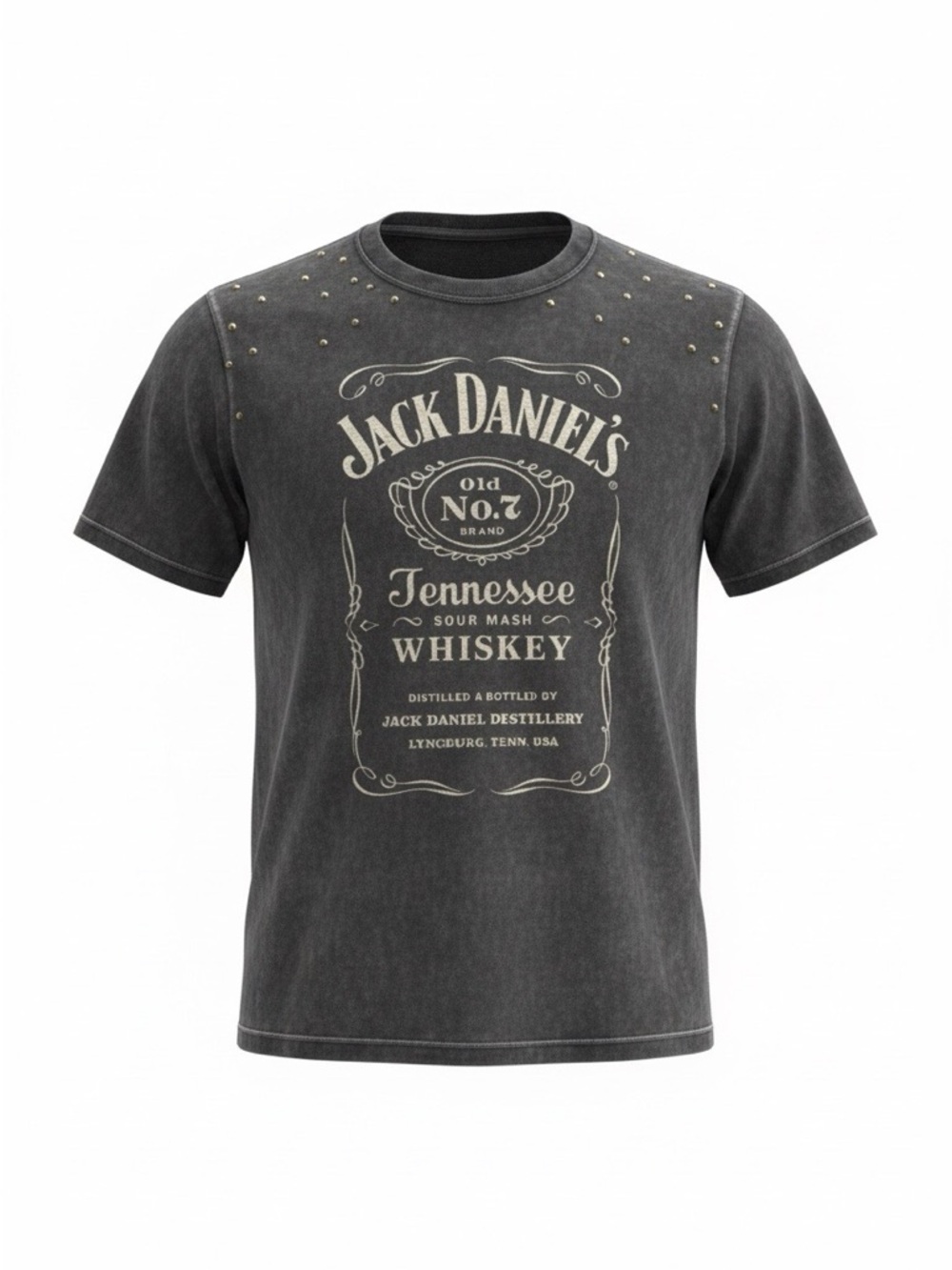 Jack Daniels Black Short-Sleeve Logo Tee with Stud Accents